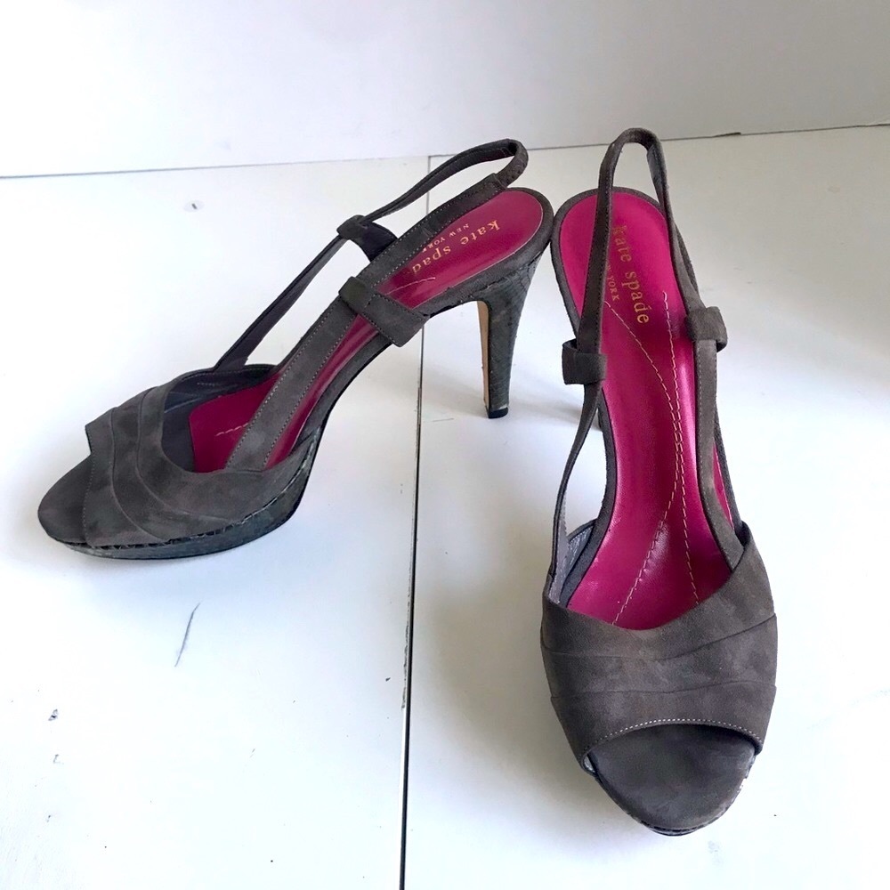 Kate Spade gray suede open toe slingbacks pumps. Size 8